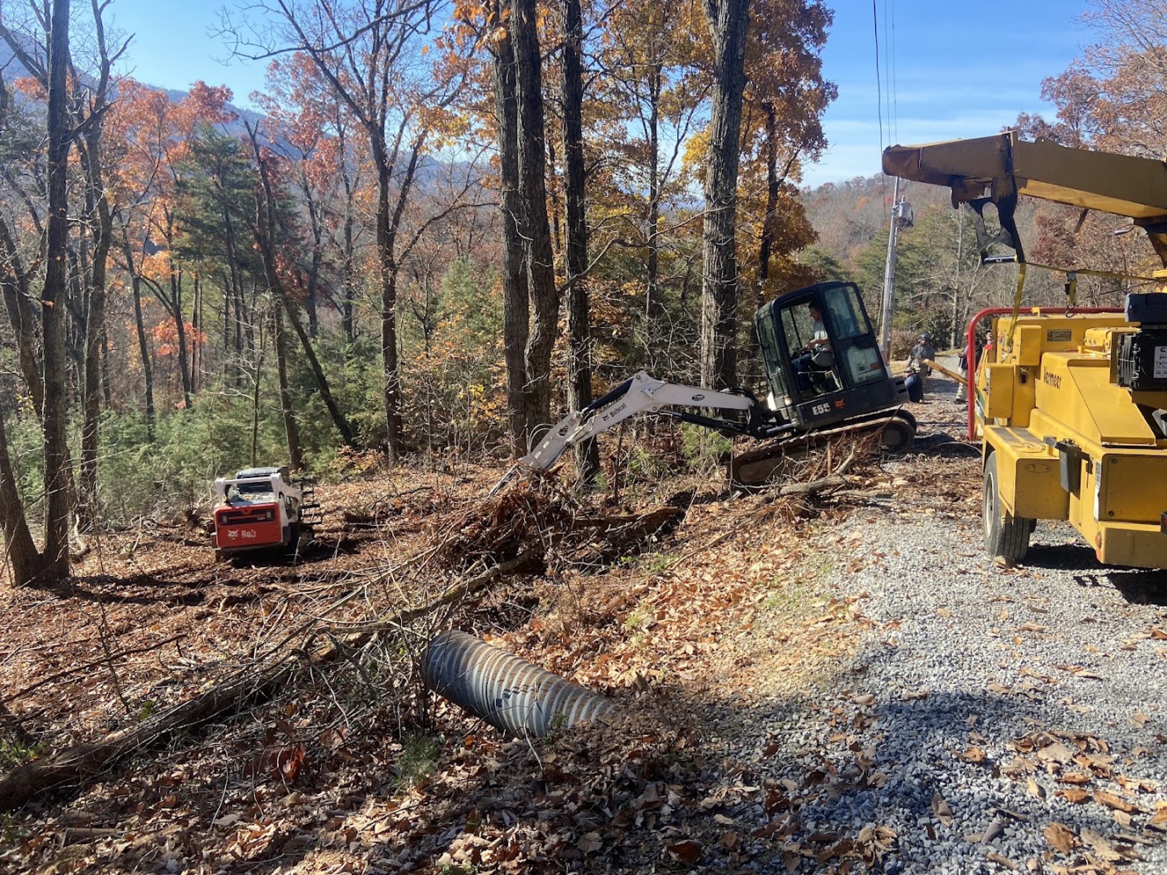 An Elite Tree Service forestry mulcher clearing a wooded lot in Powell